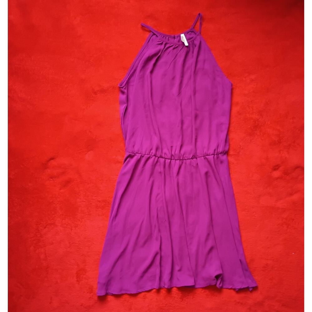 Purple Chiffon Blouson Sleeveless Ruffle Dress Women M Roper Chic Modern Elegant